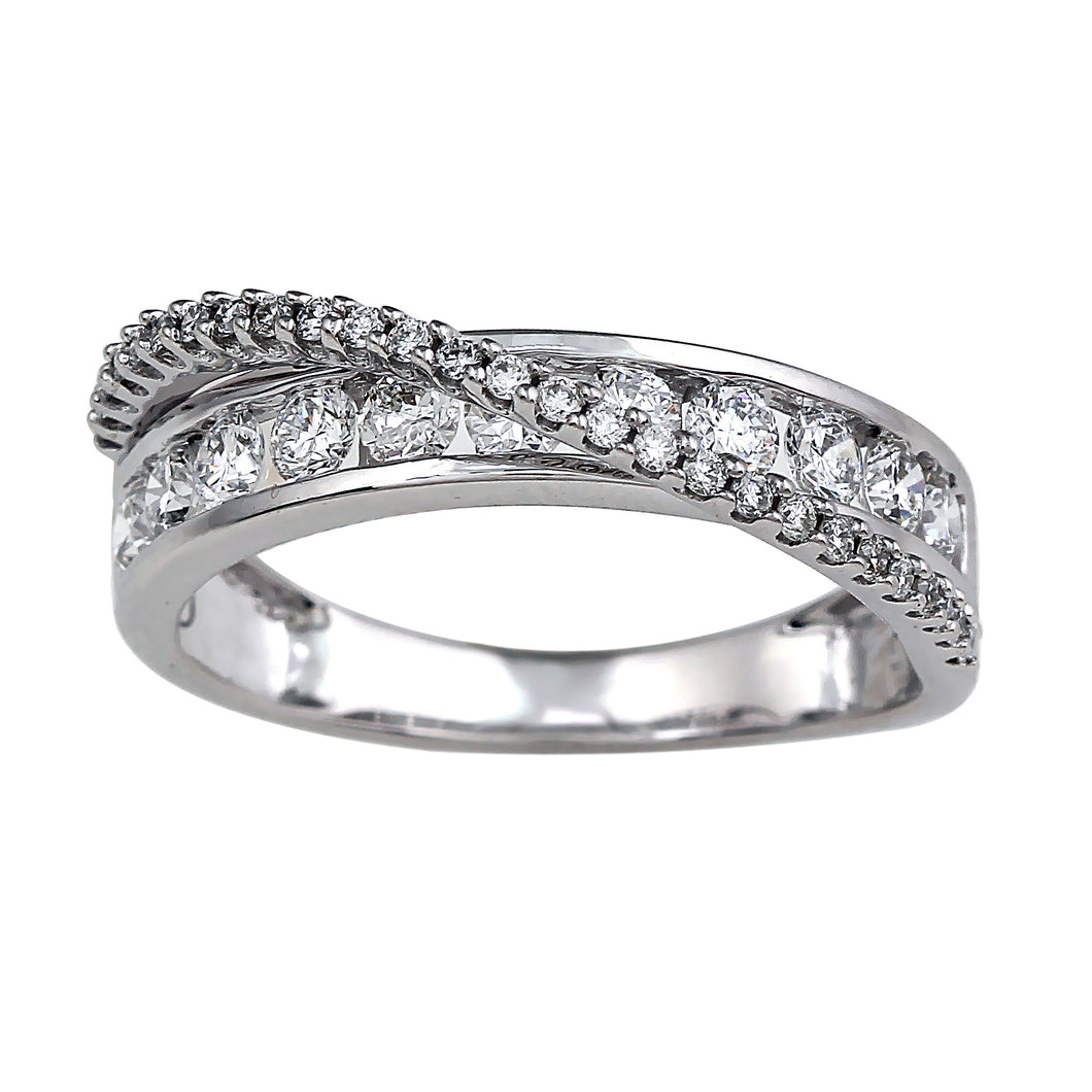 0.82 ctw. Lab-Created Diamond Channel Pave Crossover Band in 14K White Gold