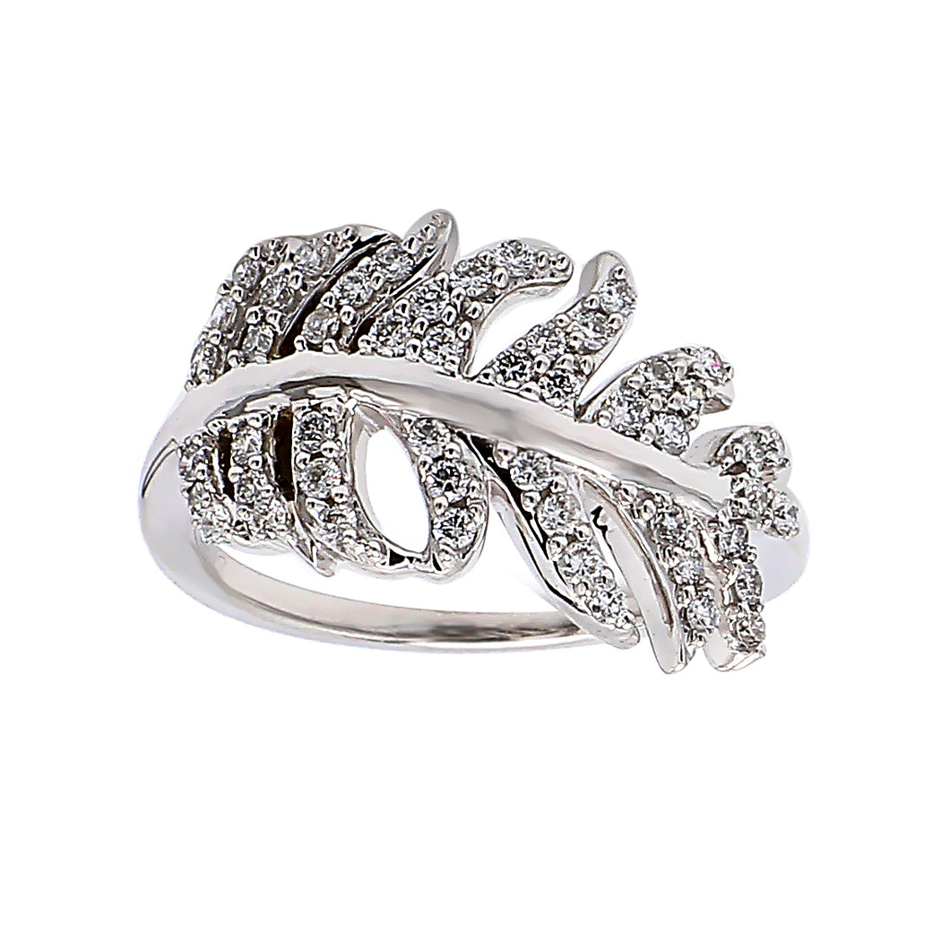 0.50CTTW Lab-Created Diamond Pave  Feather Ring in 14K White Gold