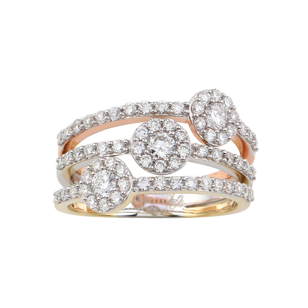 1.00CTTW Lab-Created Diamond Triple Row Ring in 14K Gold
