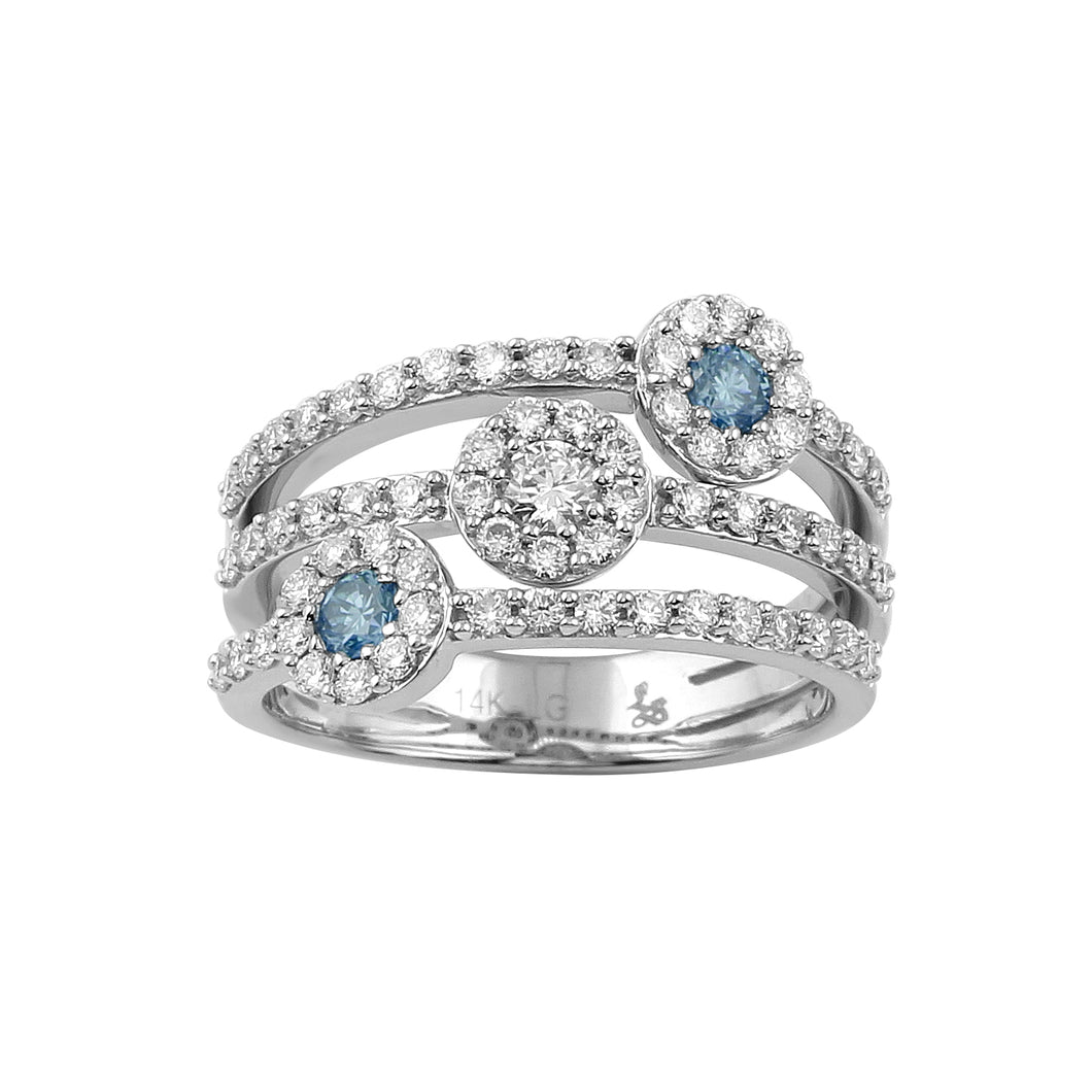 1.00 ctw. Lab-Created Royal Blue & White Diamond 3 Row Ring in 14K White Gold