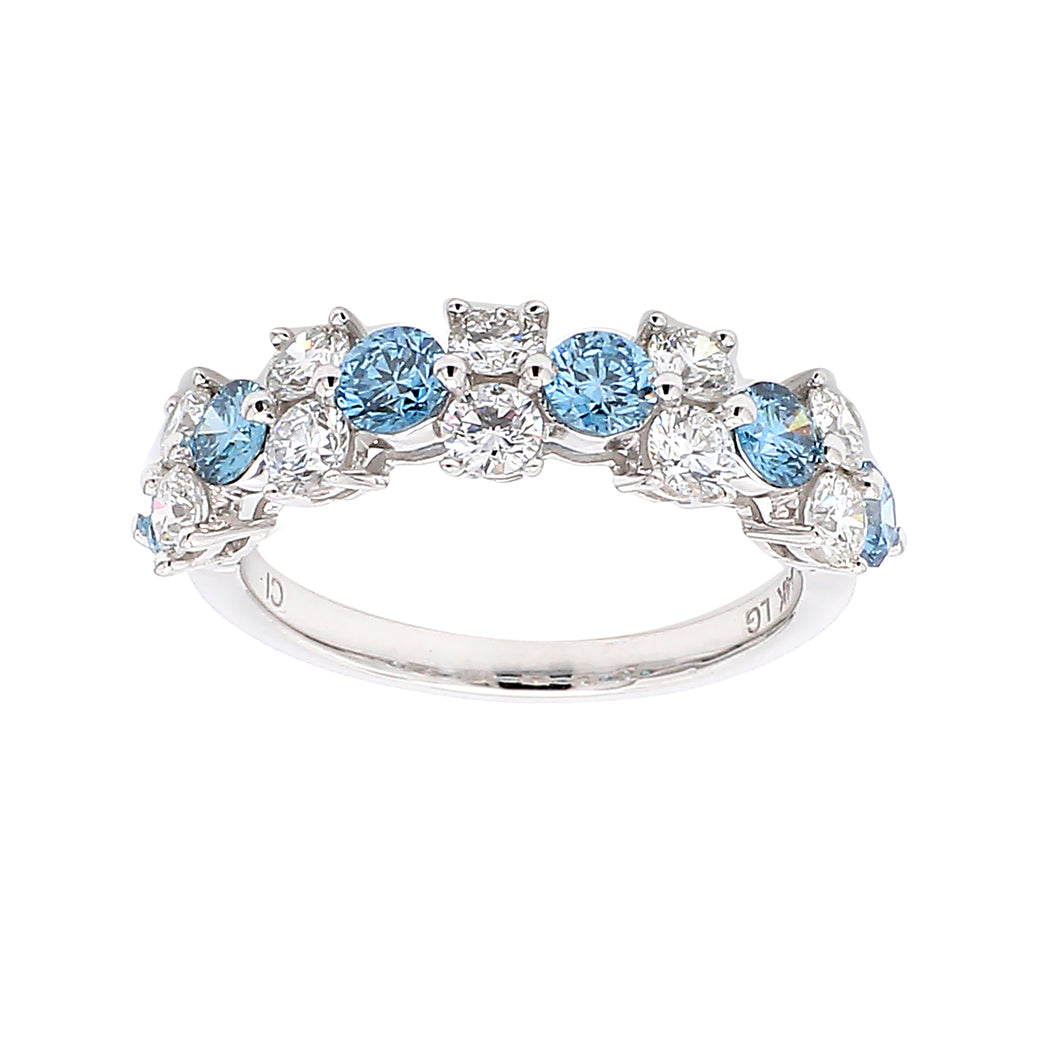 2.00CTTW Lab-Created Diamond Royal Blue and White Multi-Row Ring in 14K White Gold
