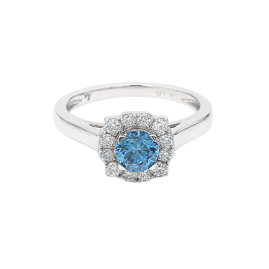 1.00CTTW Royal Blue and White Lab-Created Diamond Halo Split Fancy Ring in 14K White Gold