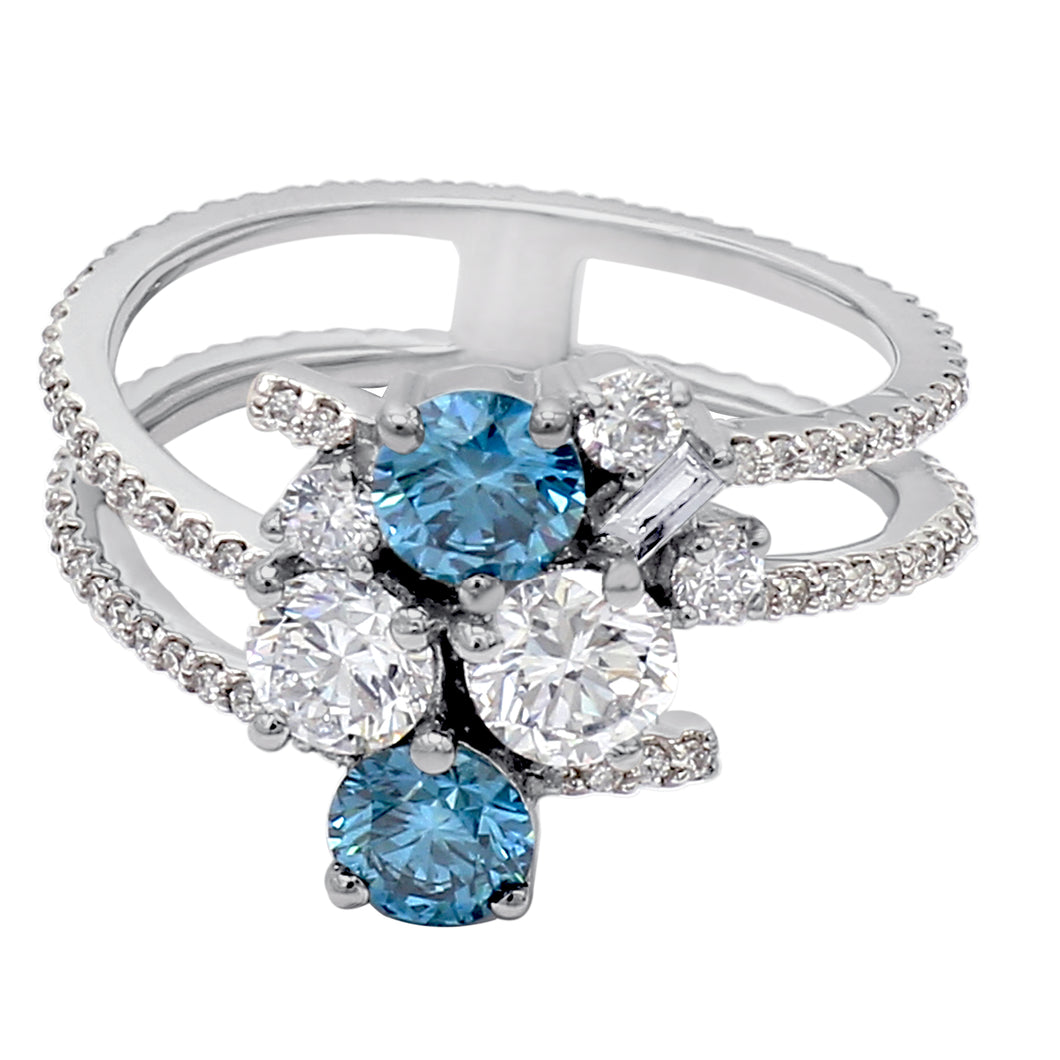 2.00 ctw. Blue and White Lab-Created Diamond Cocktail Ring in 14K White Gold