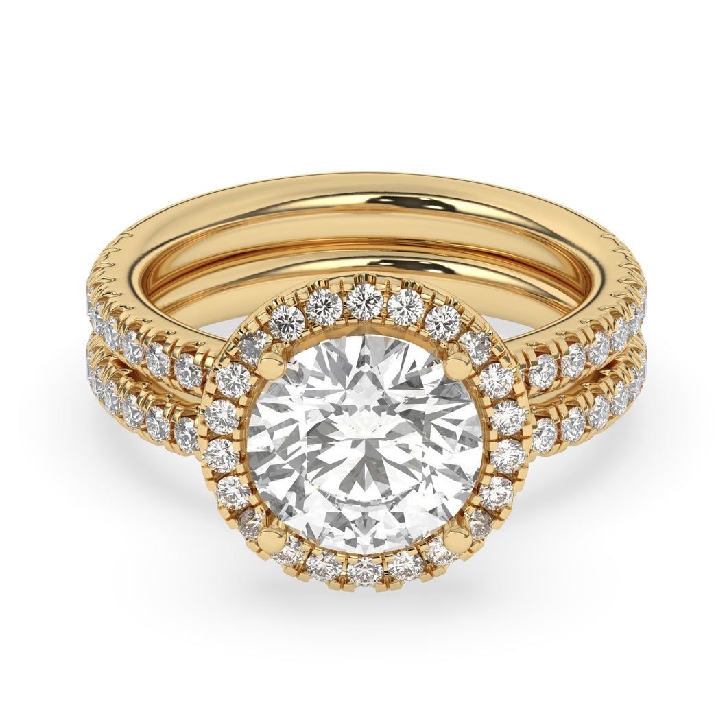 3.01 ct. Round Lab-Created Diamond Halo Ring With Band - Bridal Set