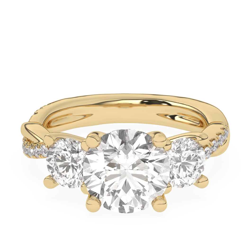 3.10 ct. Three-Stone Round Lab-Created Diamond Ring With Band - Bridal Set