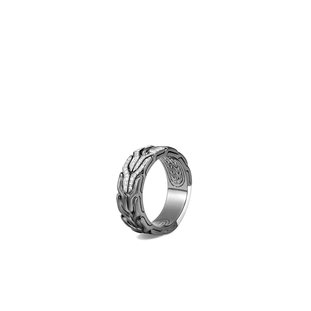 Classic Chain Blackened Band Ring, Diamonds
