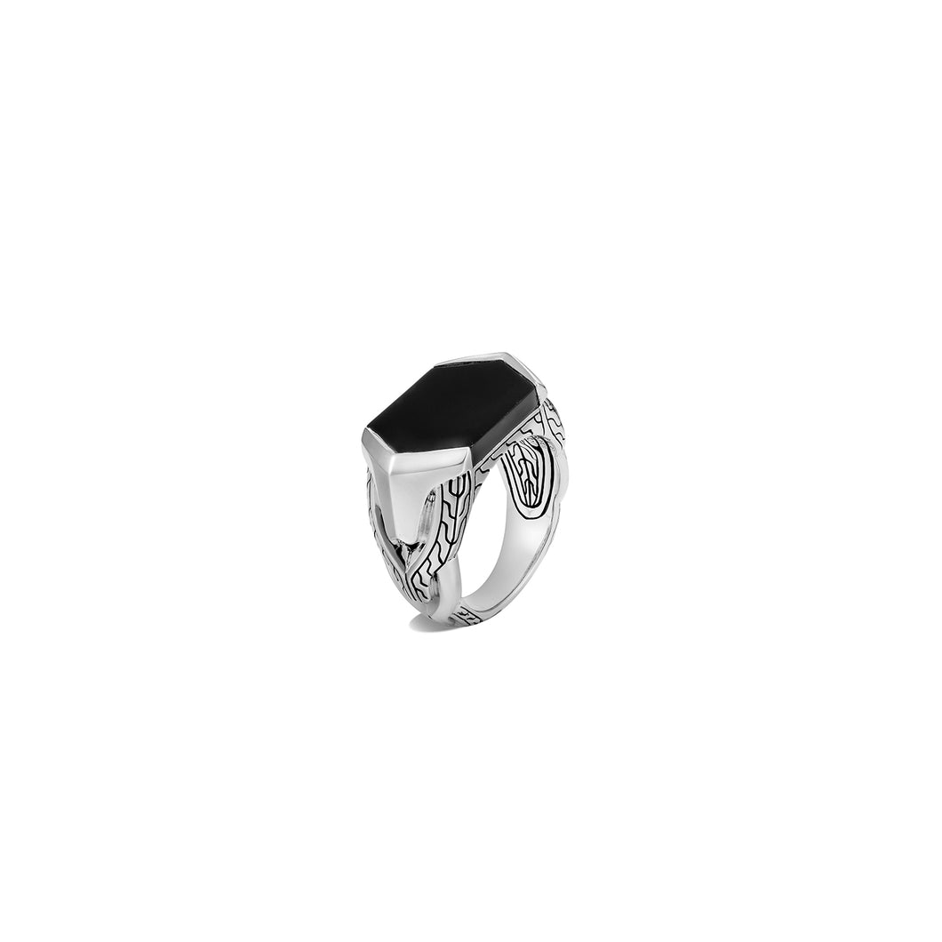 Asli Classic Chain Signet Ring with Black Onyx