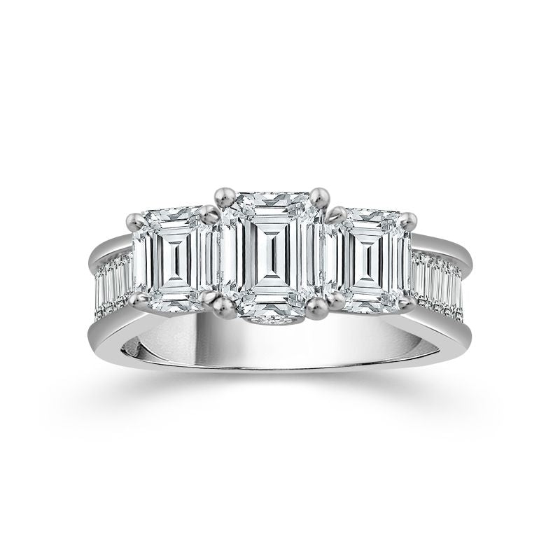 14K White Gold Three Stone 2.00CTW Diamond Ring