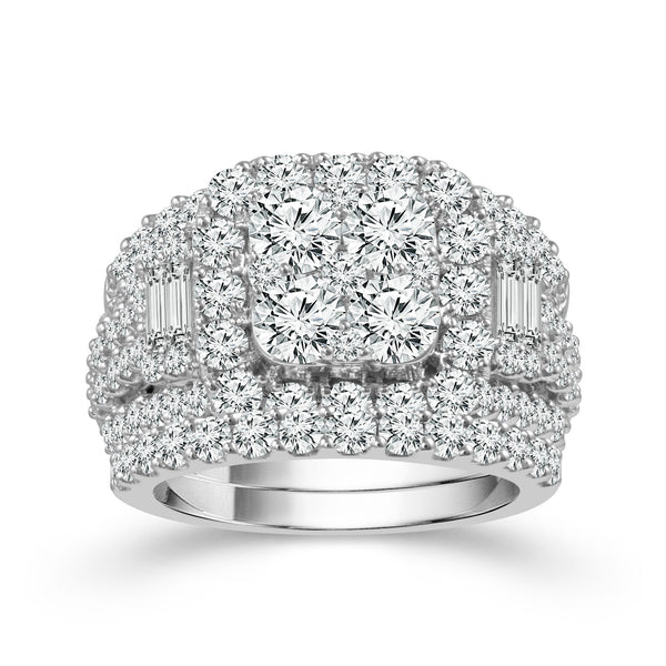 14K White Gold 4.00 CTW Diamond Ring With Bands