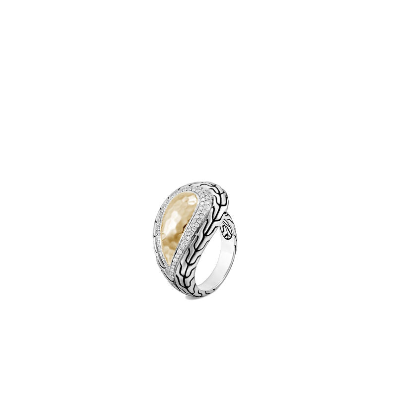 Classic Chain Hammered Ring with Diamonds
