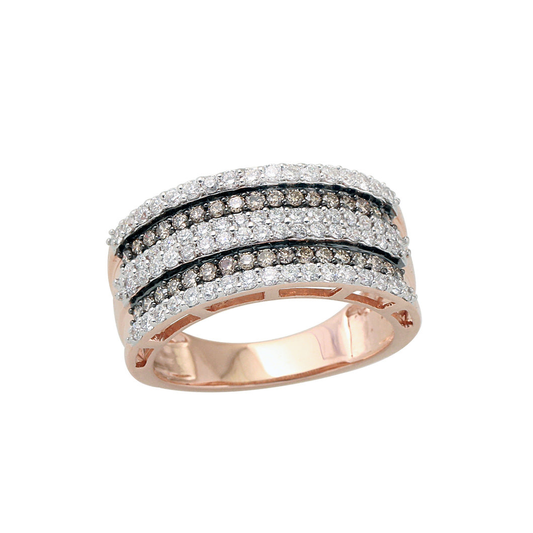 1.0 CTW Brown and White Round Diamond Wide Band Ring