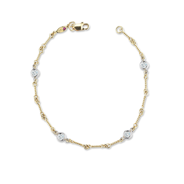 18K Yellow Gold Dogbone Station Bracelet With Diamonds