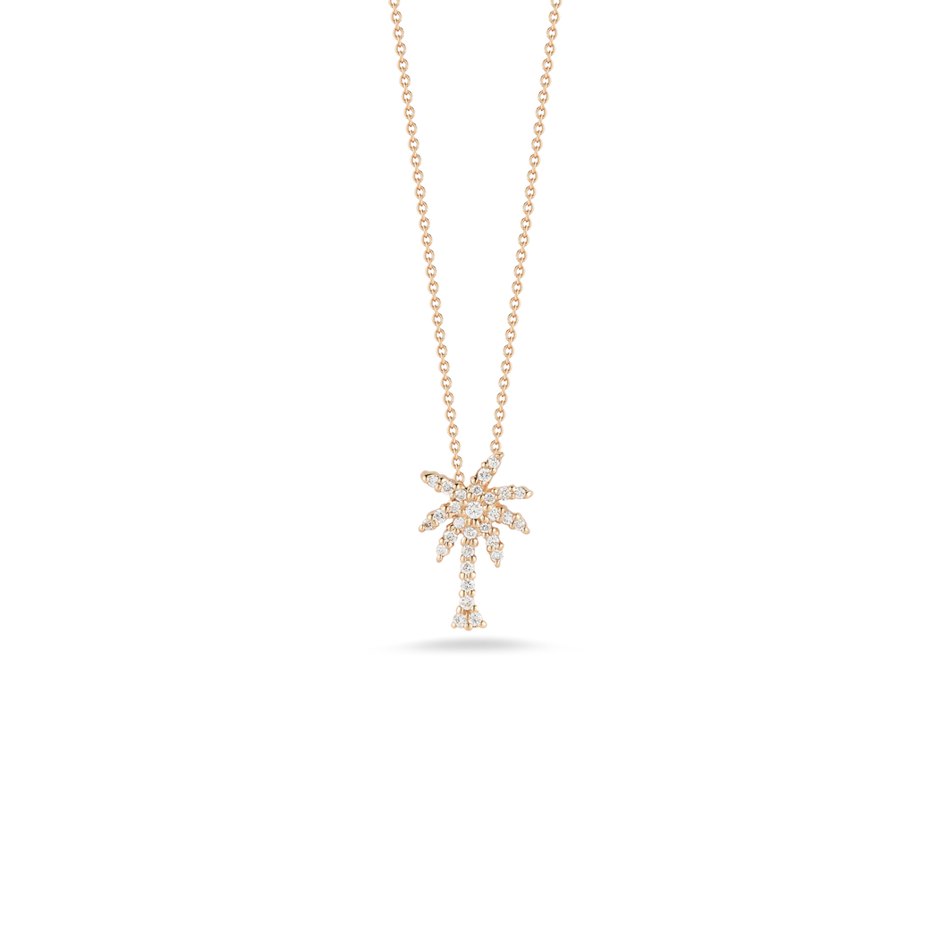 18K Yellow Gold Palm Tree Pendant With Diamonds