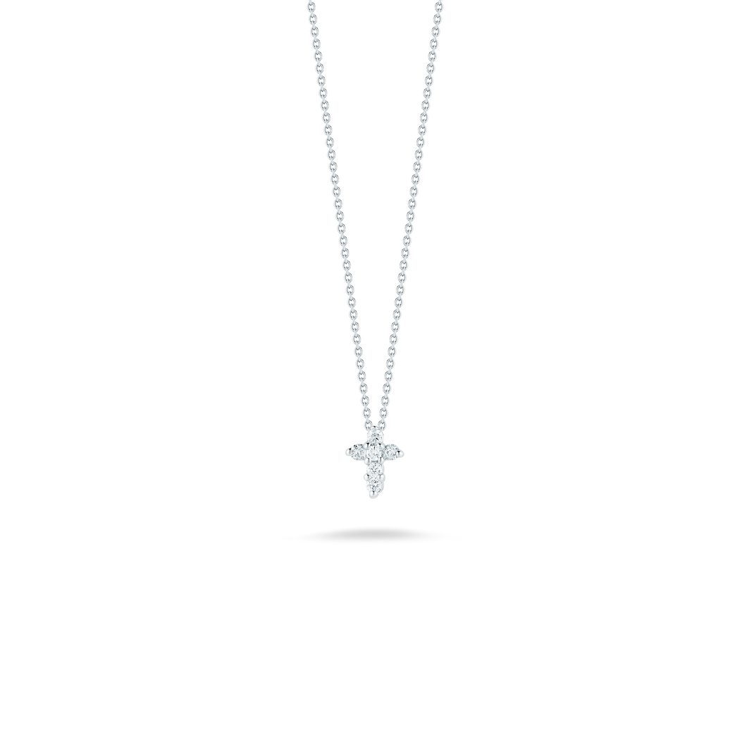 18K White Gold Baby Cross Pendant With Diamonds