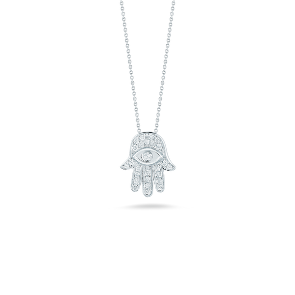 18K White Gold Hamsa Pendant With Diamonds