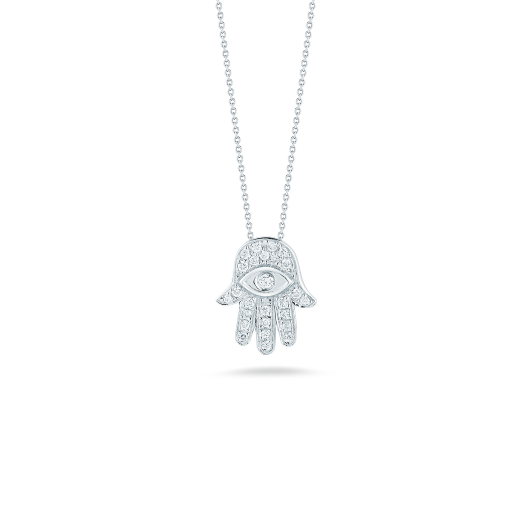 18K White Gold Hamsa Pendant With Diamonds