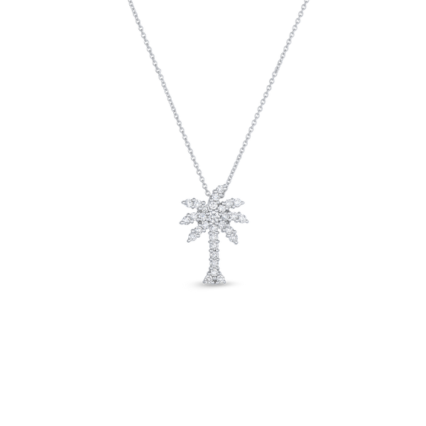 18K White Gold Large Palm Tree Pendant With Diamonds