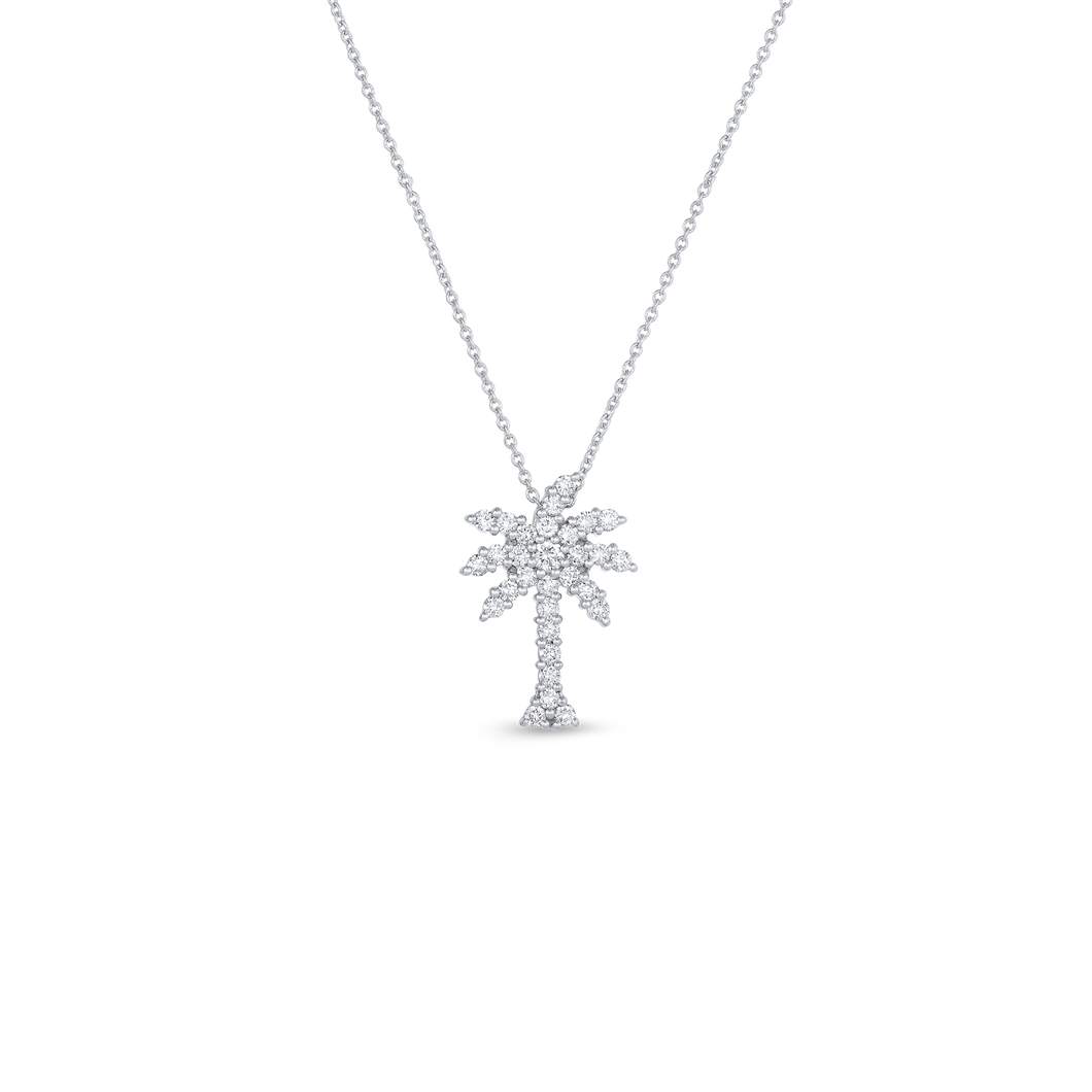 18K White Gold Large Palm Tree Pendant With Diamonds