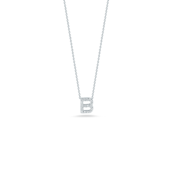 18K White Gold Love Letter B Pendant With Diamonds
