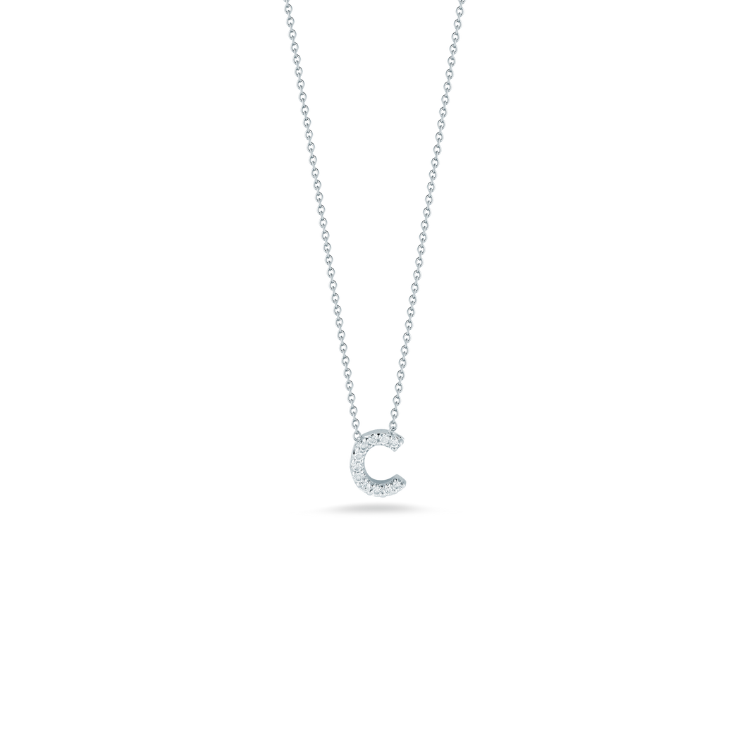 18K White Gold Love Letter C Pendant With Diamonds