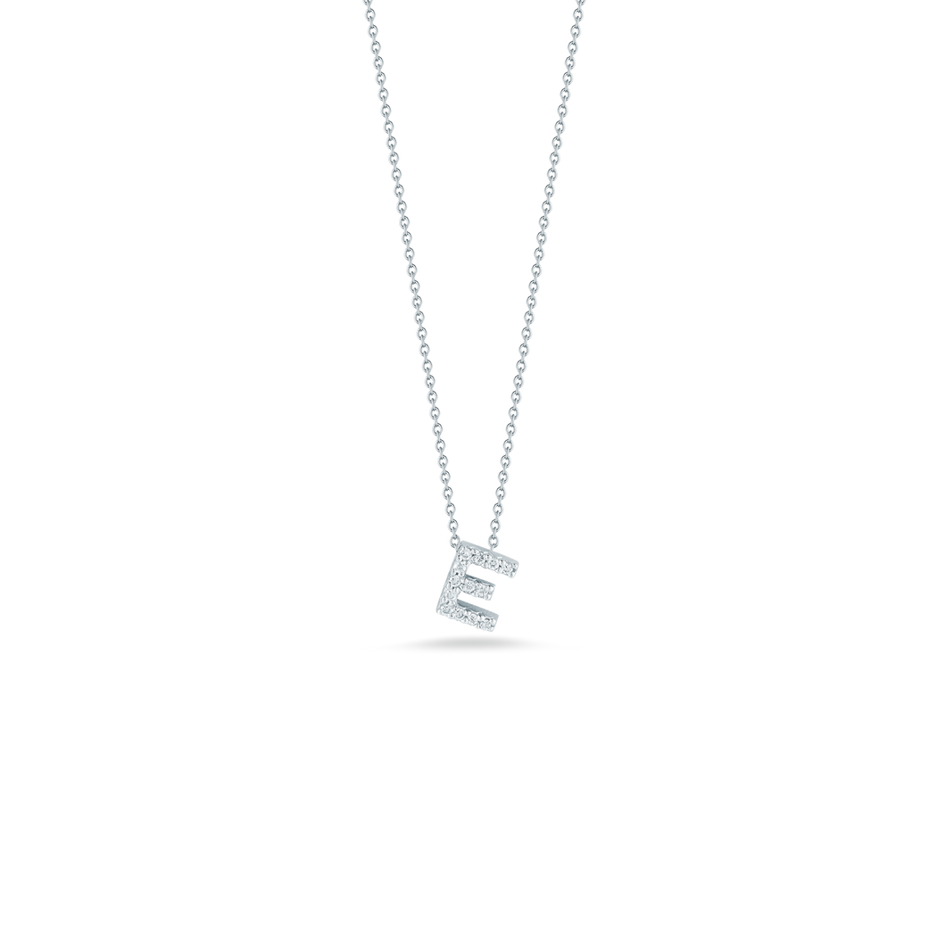 18K White Gold Love Letter E Pendant With Diamonds