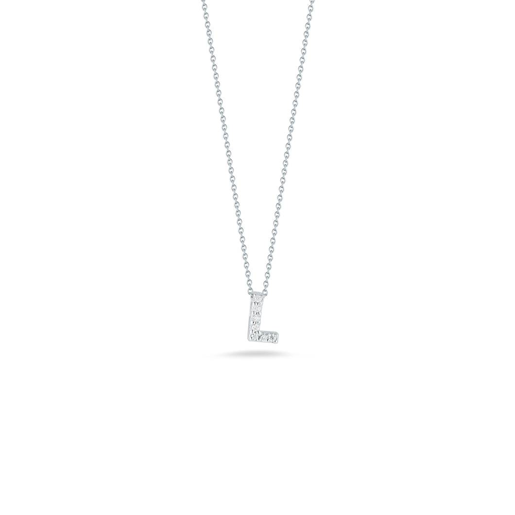 18K White Gold Love Letter L Pendant With Diamonds