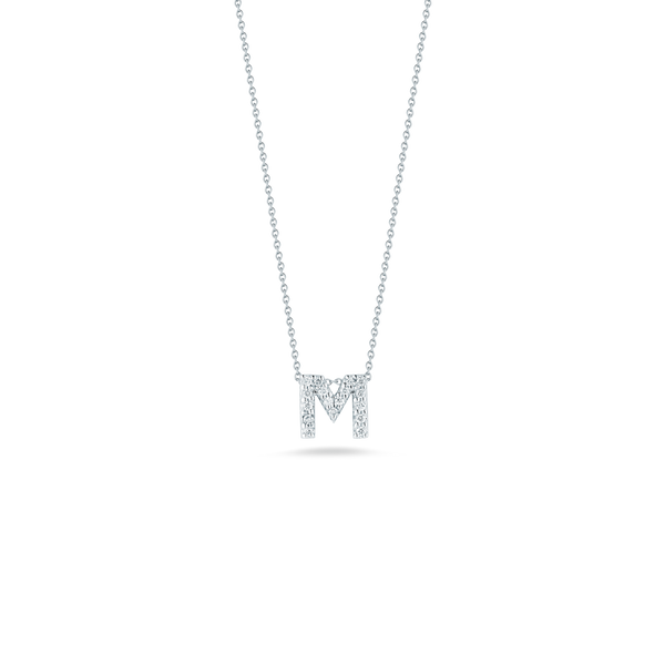 18K White Gold Love Letter M Pendant With Diamonds