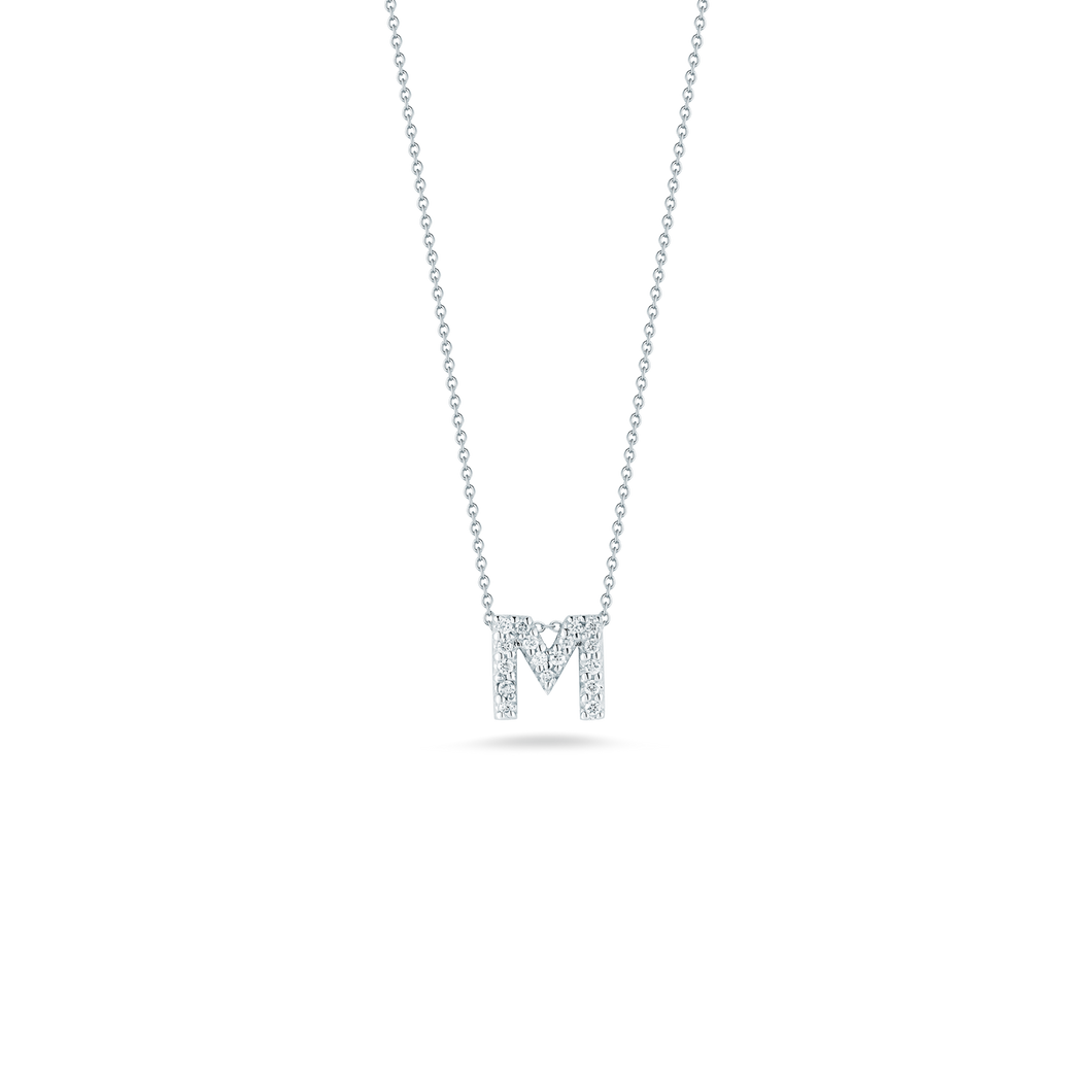 18K White Gold Love Letter M Pendant With Diamonds