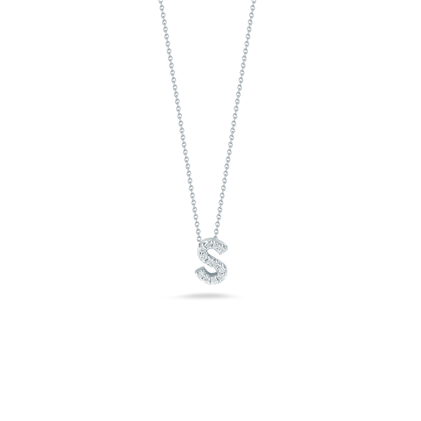 18K White Gold Love Letter S Pendant With Diamonds