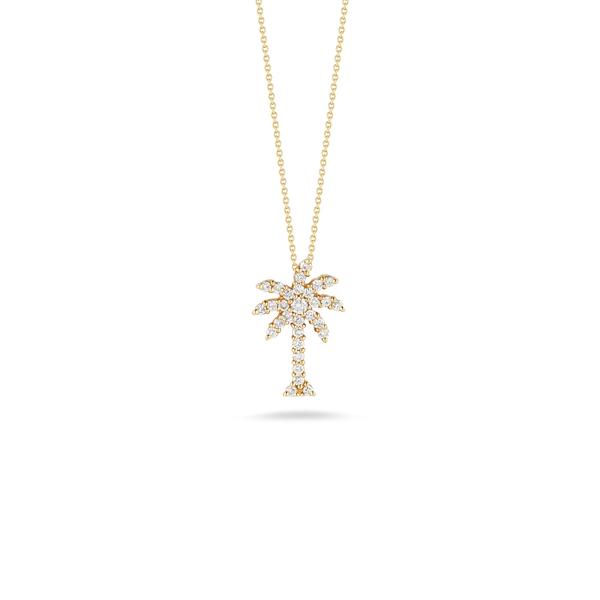 18K Yellow Gold Large Palm Tree Pendant With Diamonds