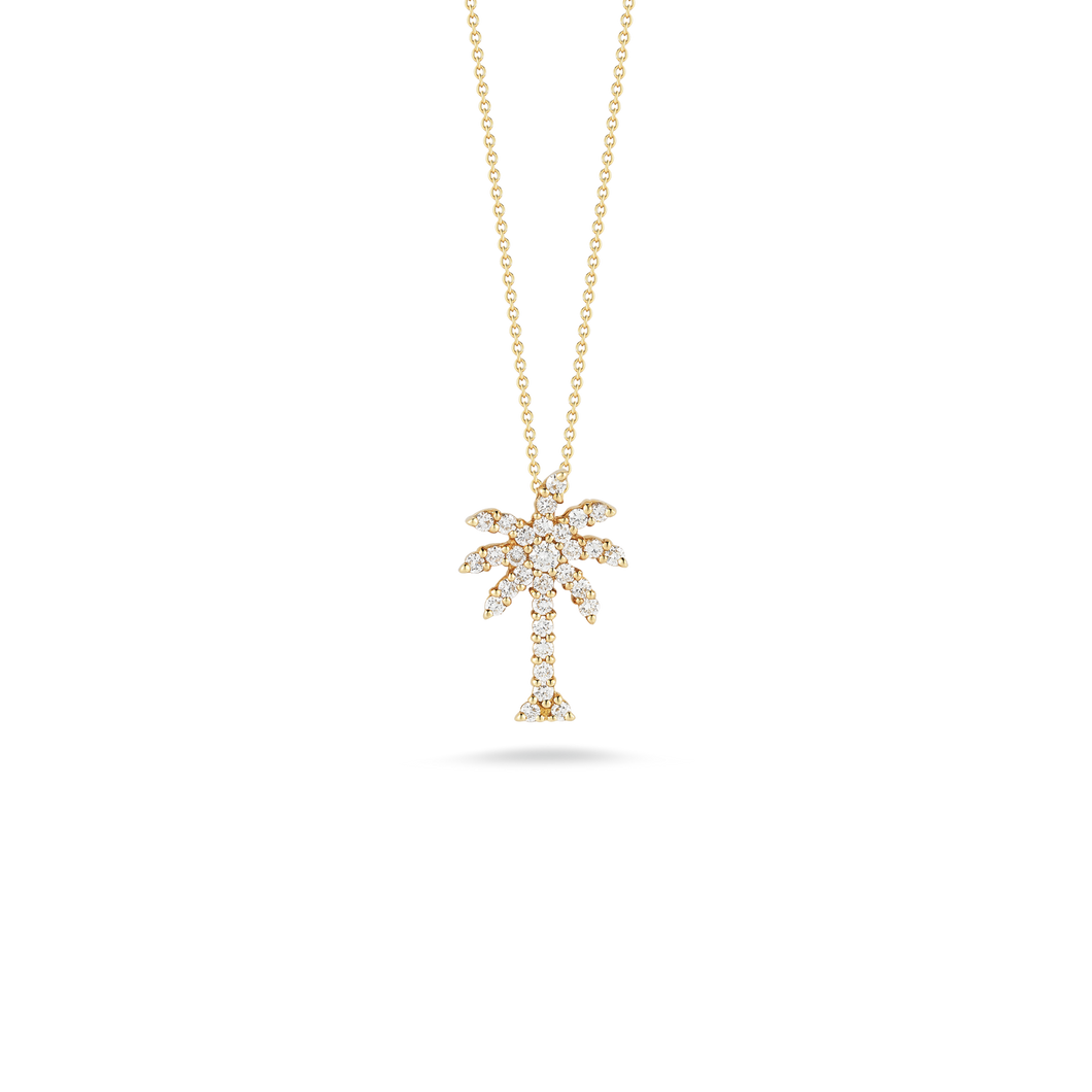 18K Yellow Gold Large Palm Tree Pendant With Diamonds