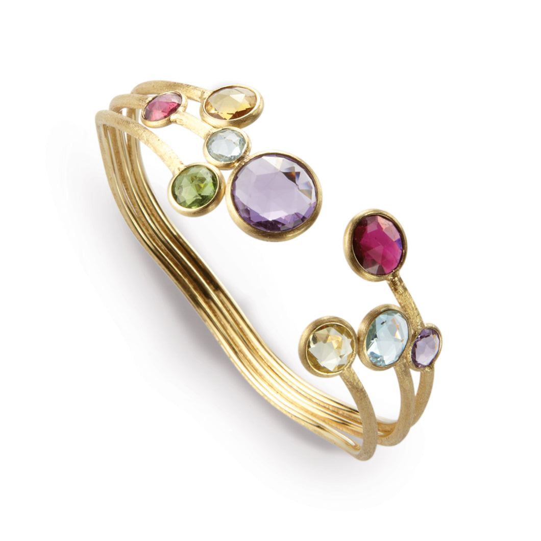 18K Yellow Gold & Mixed Gemstones Three Row Bangle