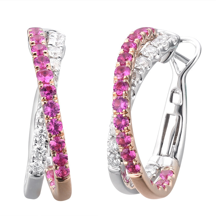 18K White & Rose Gold 1.22CTW Diamond & 0.81CTW Ruby Earrings