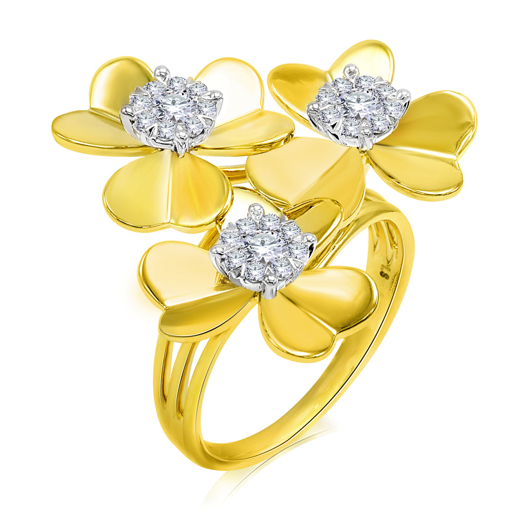 14k Yellow Gold Three Diamond Flower Ring (0.50 ct. tw.)