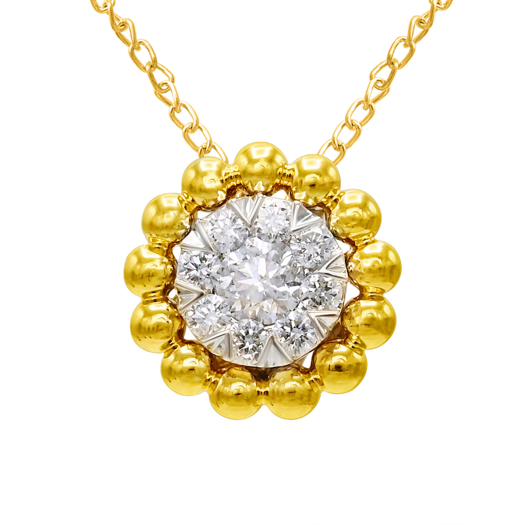 14k Yellow Gold Beaded Halo Diamond Necklace (0.50 ct. tw.)
