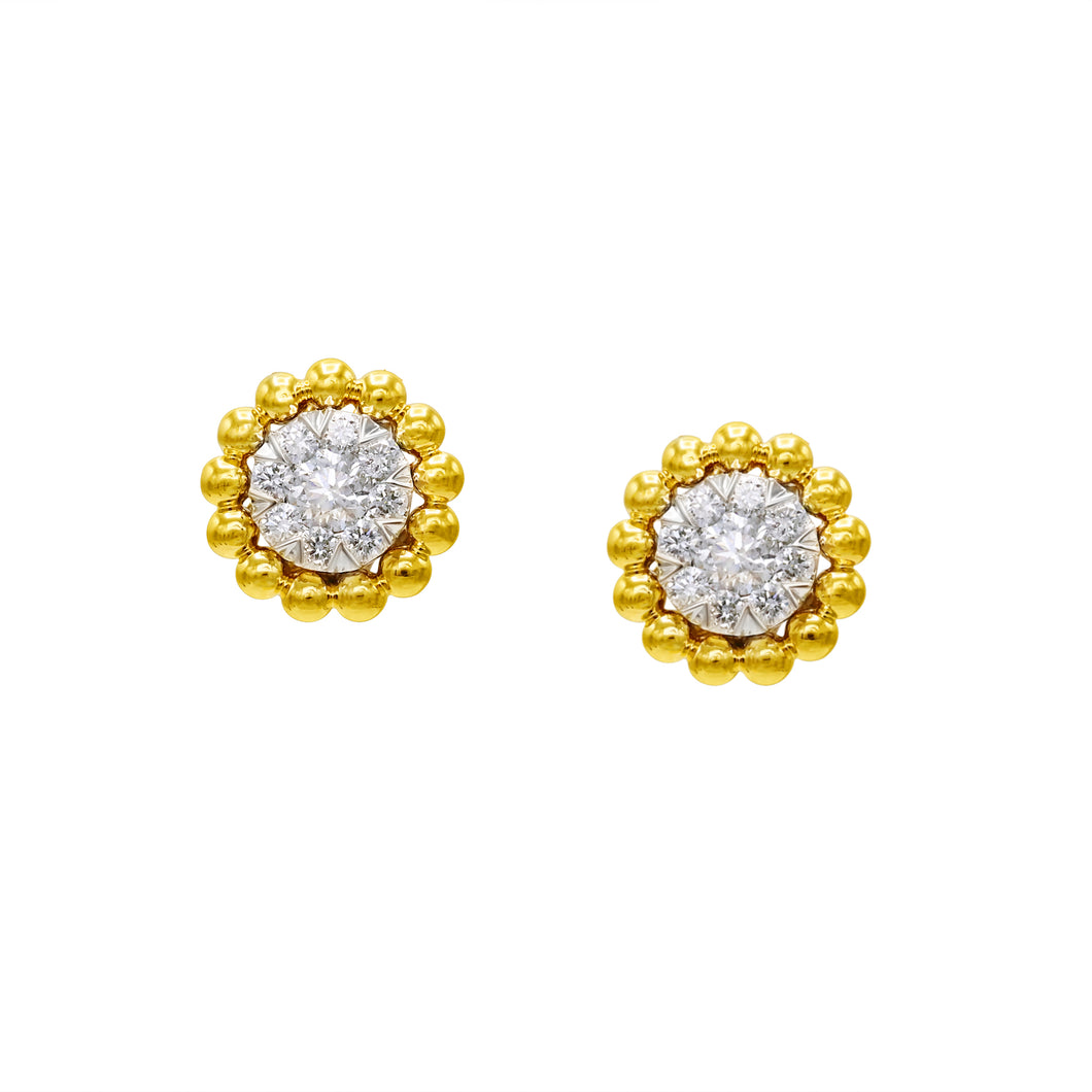 14k Yellow Gold Beaded Halo Diamond Earrings (0.50 ct. tw.)