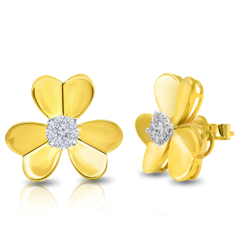 14k Yellow Gold Single Diamond Flower Stud Earrings (0.33 ct. tw.)