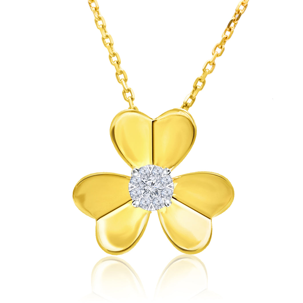 14k Yellow Gold Single Diamond Flower Pendant (0.20 ct. tw.)