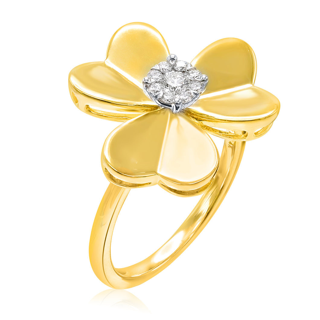 14k Yellow Gold Single Diamond Flower Ring (0.20 ct. tw.)