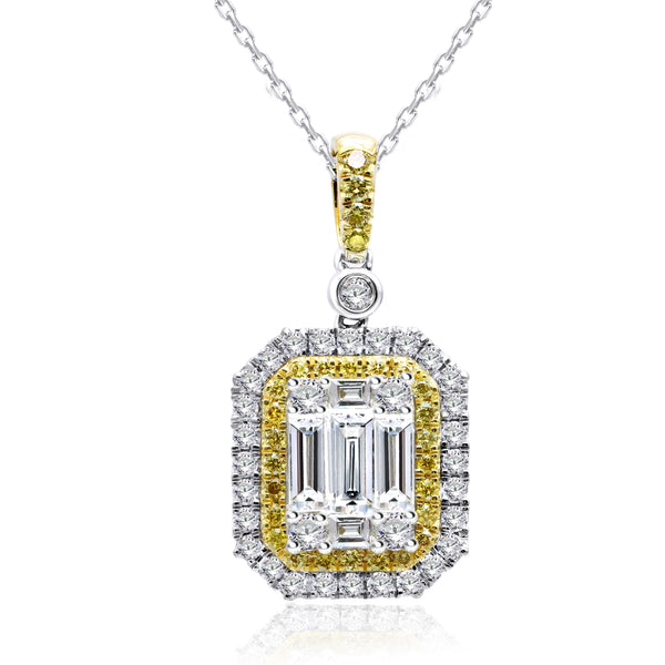 14K Gold Double Halo Yellow and White Diamond Drop Pendant (1.20CT TW)