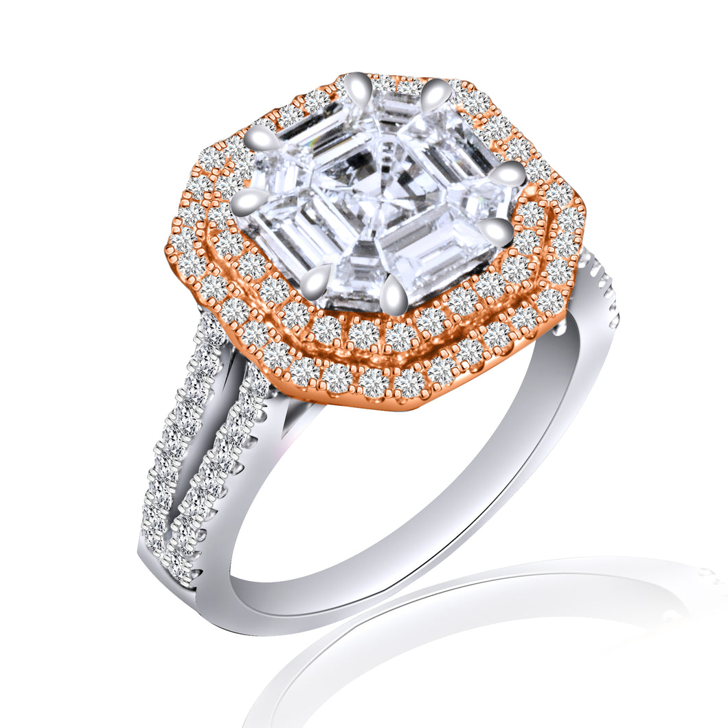 14K Rose and White Gold Double Halo Fancy Diamond Ring (1.90 ct. tw.)