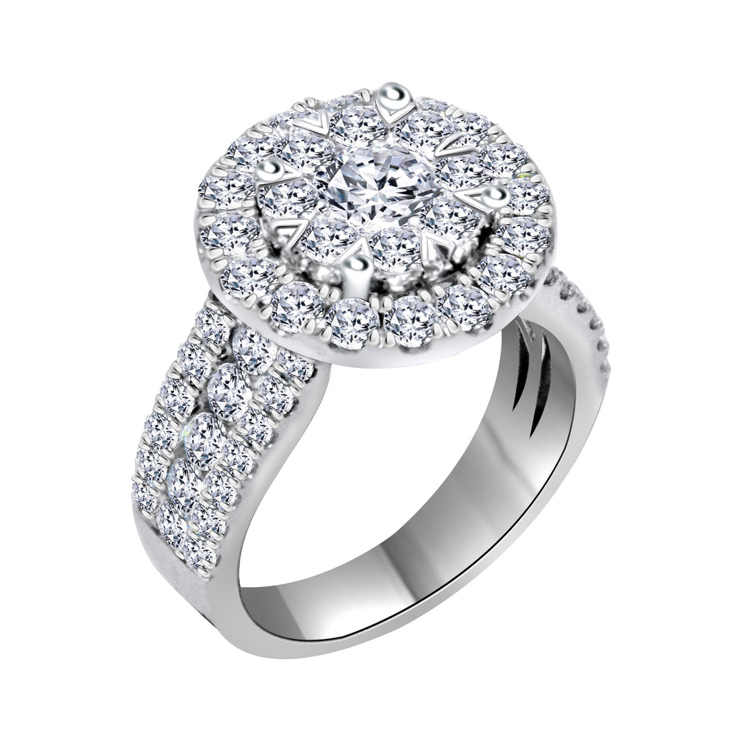 14K White Gold 3.00 CTW Diamond Cluster Round Halo Ring