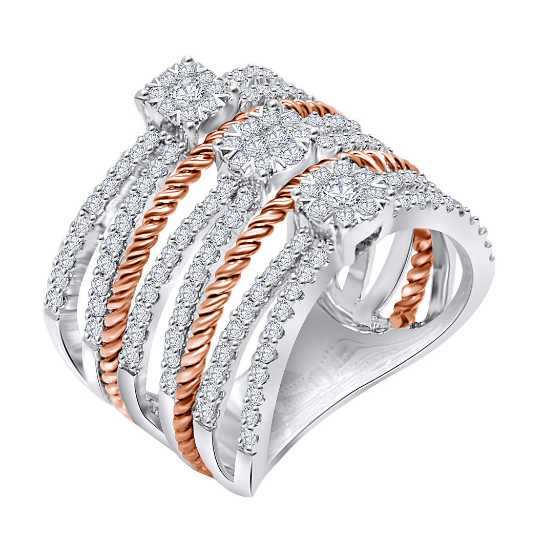 14K White and Rose Gold Multi Row Diamond Ring (1.25 ct. tw.)