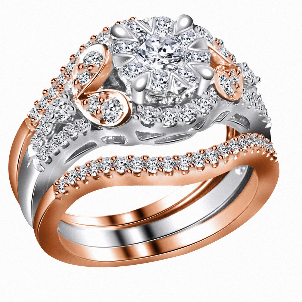 14K Rose & White Gold Fancy Diamond Cluster Ring Set (0.90 ct. tw.)