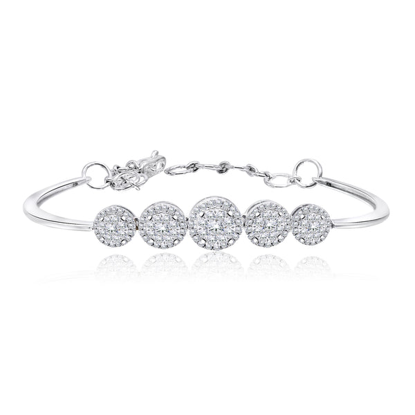 14K White Gold Diamond Cluster 5 Station Bracelet (1.15CT TW)