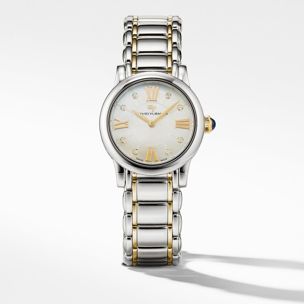 Classic 30mm Stainless Steel Quartz With Diamond Markers & Gold In White