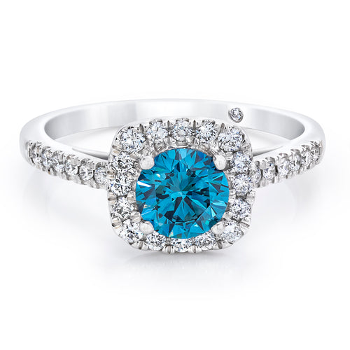 Blue & White Lab-Grown Diamond Halo Ring 