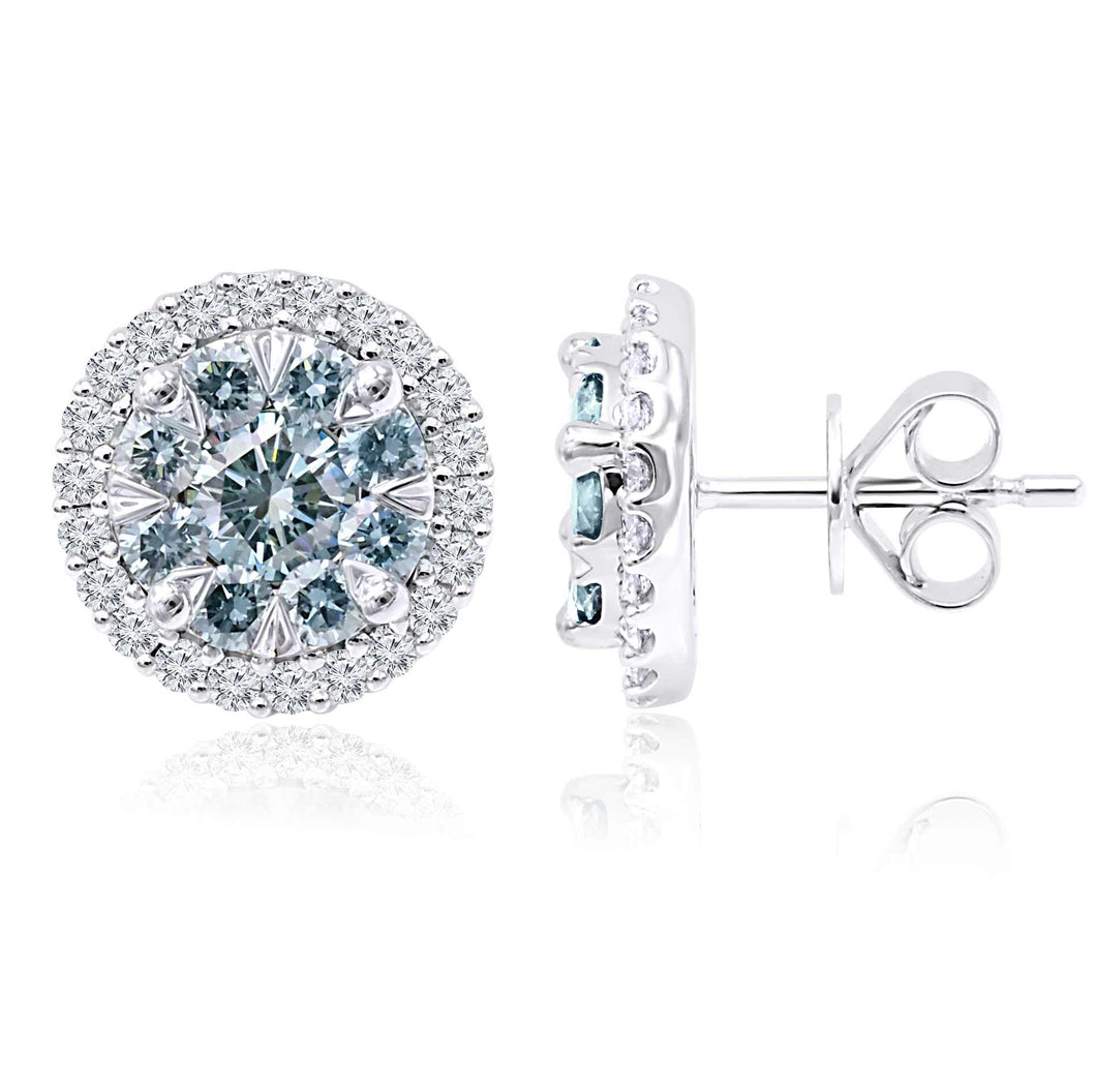 1.80CTTW Ice Blue and White Lab-Created Diamond Double Halo Stud Earrings in 14K White Gold