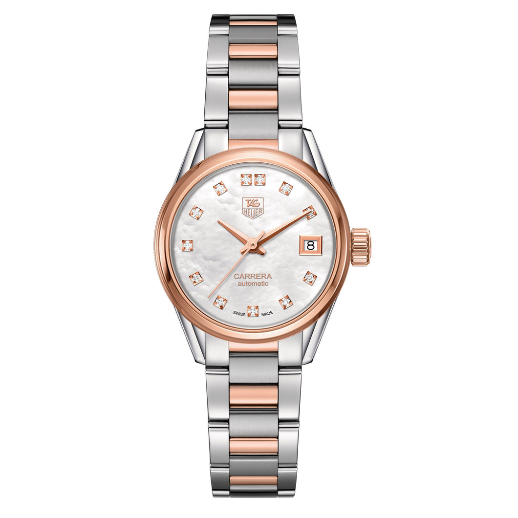 TAG Heuer Carrera Calibre 9 Automatic Ladies Mother of Pearl Steel & Rose Gold capped Watch