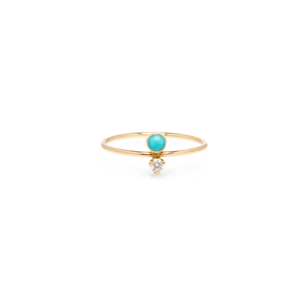 14K TURQUOISE AND DIAMOND STACKED RING